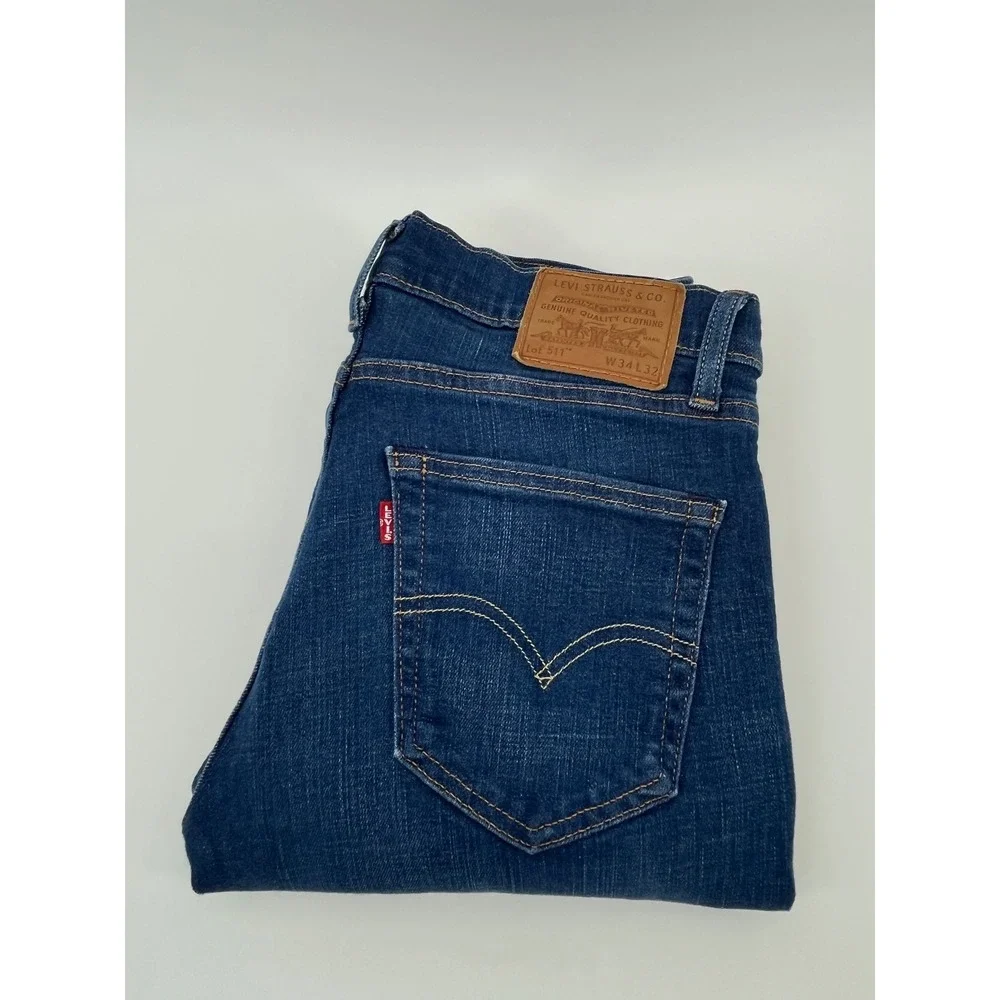 Levi's 511 Slim Fit Premium Jeans Mens W34 L32 Blue Denim 04511-2186 Big E